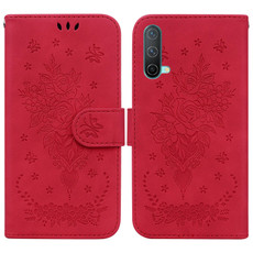 For OnePlus Nord CE 5G Butterfly Rose Embossed Leather Phone Case(Red)