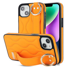 For iPhone 13 mini Non-slip Full Coverage Ring PU Phone Case with Wristband(Orange)