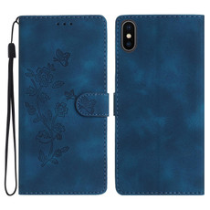 For iPhone X / XS Flower Embossing Pattern Leather Phone Case(Blue)