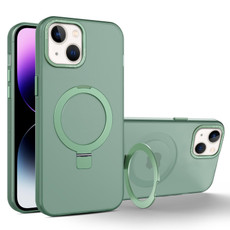 For iPhone 15 Plus MagSafe Metal Holder Frosted Translucent Phone Case(Green) For iPhone 15 Plus MagSafe Metal Holder Frosted Translucent Phone Case(Green)