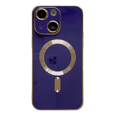 For iPhone 14 Plus Magsafe Plating TPU Phone Case with Lens Film(Blue)