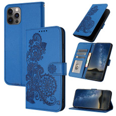 For iPhone 12 Pro Max Datura Flower Embossed Flip Leather Phone Case(Blue)