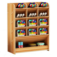 Children Student Multifunctional Wooden Desktop Storage Pen Holder Hand Account Tape Stationery(B12 Cherry Wood)