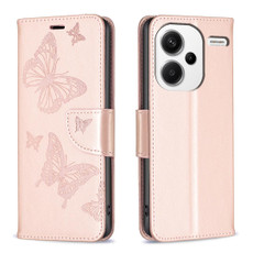For Xiaomi Redmi Note 13 Pro+ Two Butterflies Embossing Leather Phone Case(Rose Gold)