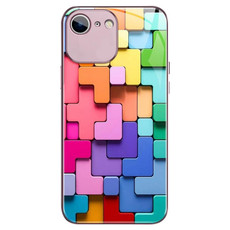 For iPhone 6s Plus / 6 Plus Colorful Toy Bricks Pattern Shockproof Glass Phone Case(Pink)