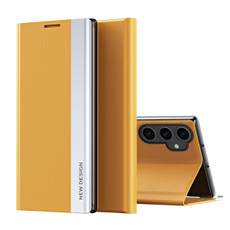 For Samsung Galaxy M34 5G Side Electroplated Adsorption Leather Phone Case(Yellow)