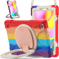 For Samsung Galaxy Tab A 8.0 (2019) T290 / T295 Silicone + PC Protective Case with Holder & Shoulder Strap(Colorful Red)