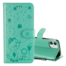 For iPhone 12 mini Cat Bee Embossing Pattern Shockproof Horizontal Flip Leather Case with Holder & Card Slots & Wallet(Green)