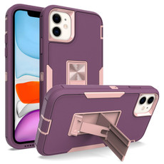 For iPhone 11 Magnetic Holder Phone Case (Purple Red + Rose Gold)