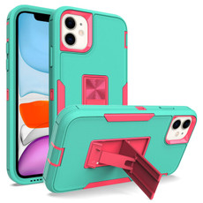 For iPhone 12 mini Magnetic Holder Phone Case (Green + Rose Red)