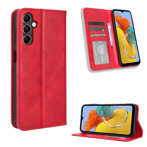 For Samsung Galaxy M34 5G Magnetic Buckle Retro Texture Leather Phone Case(Red)