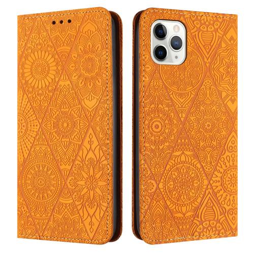 For iPhone 12 / 12 Pro Ethnic Embossed Adsorption Leather Phone Case(Yellow) For iPhone 12 / 12 Pro Ethnic Embossed Adsorption Leather Phone Case(Yellow)