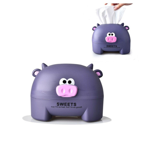 2 PCS Cartoon Calf Tissue Box Household Desktop Roll Paper Tube(Blue Purple)