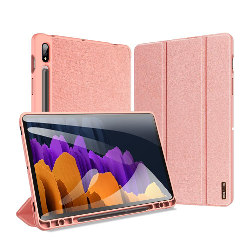 For Samsung Galaxy Tab S7+ 12.4 inch DUX DUCIS Domo Series Horizontal Flip Magnetic PU Leather Case with Three-folding Holder & Sleep / Wake-up Function & Pen Slot(Pink)