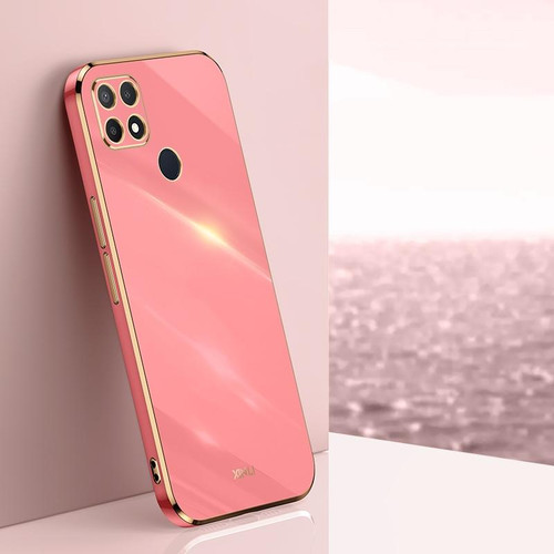 For OPPO A15 XINLI Straight 6D Plating Gold Edge TPU Shockproof Case(Hawthorn Red)
