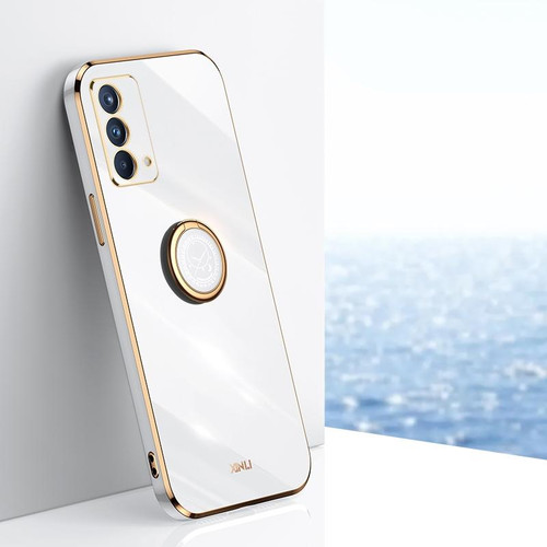 For OPPO K9 XINLI Straight 6D Plating Gold Edge TPU Shockproof Case with Ring Holder(White)