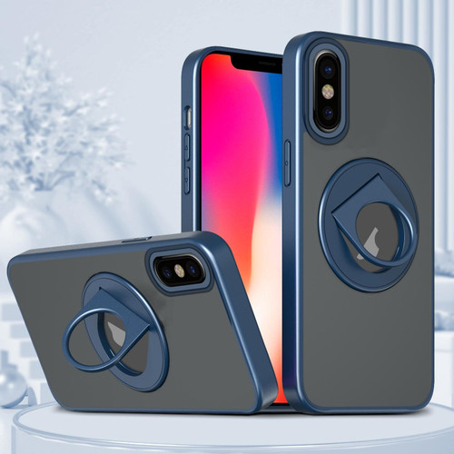 For iPhone XS / X Rotating Ring Magnetic Holder Phone Case(Blue)