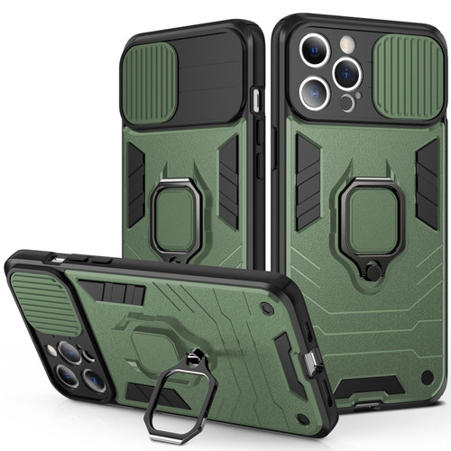 For iPhone 14 Sliding Camera Cover Design TPU + PC Phone Case (Dark Green)