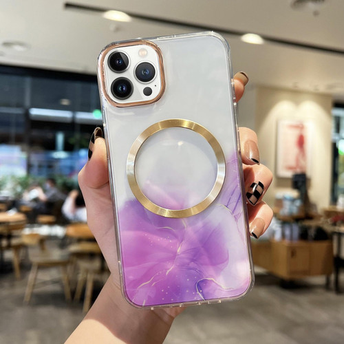 For iPhone 11 Pro Max Marble MagSafe Clear Phone Case (Purple)