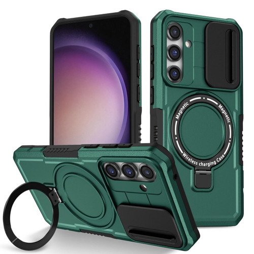 For Samsung Galaxy S23 FE 5G Sliding Camshield Magsafe Holder TPU Hybrid PC Phone Case(Deep Green) For Samsung Galaxy S23 FE 5G Sliding Camshield Magsafe Holder TPU Hybrid PC Phone Case(Deep Green)