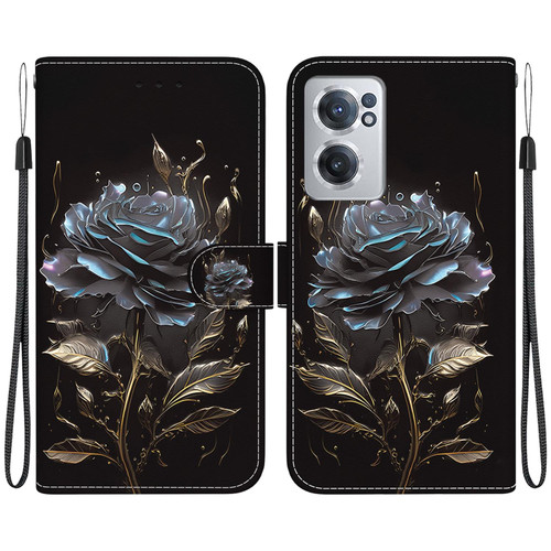 For OnePlus Nord CE 2 5G Crystal Texture Colored Drawing Leather Phone Case(Black Rose)