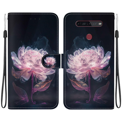 For LG K41s / K51s Crystal Texture Colored Drawing Leather Phone Case(Purple Peony)