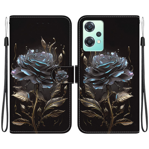 For OnePlus Nord CE 2 Lite 5G Crystal Texture Colored Drawing Leather Phone Case(Black Rose)