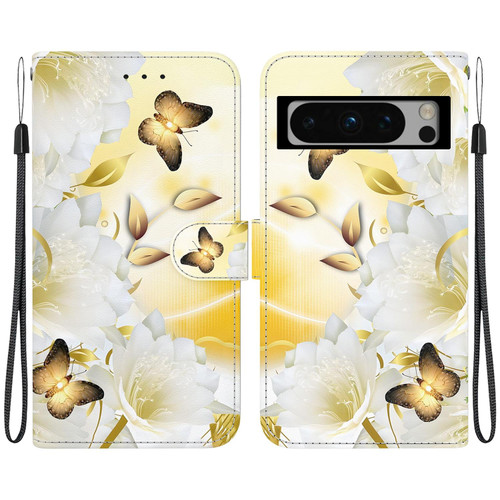 For Google Pixel 8 Pro Crystal Texture Colored Drawing Leather Phone Case(Gold Butterfly Epiphyllum) For Google Pixel 8 Pro Crystal Texture Colored Drawing Leather Phone Case(Gold Butterfly Epiphyllum)