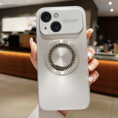 For iPhone 14 Plus Large Window Diamond Magnifier Magnetic Phone Case(Silver)