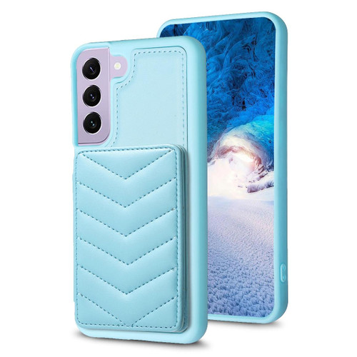 For Samsung Galaxy S22+ 5G BF26 Wave Pattern Card Bag Holder Phone Case(Blue)