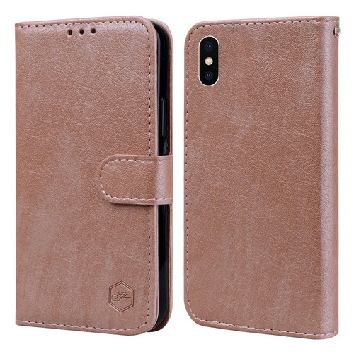 For iPhone X / XS Skin Feeling Oil Leather Texture PU + TPU Phone Case(Champagne)