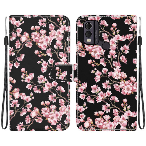 For Nokia C22 Crystal Texture Colored Drawing Leather Phone Case(Plum Bossom)