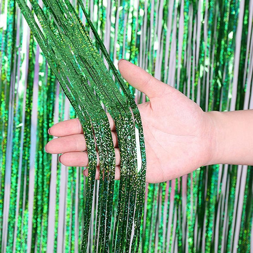 2 PCS Laser Rain Tinsel Foil Curtain Birthday Party Decoration Tassel Wall, Size:1x2m(Green)