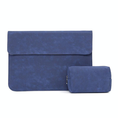 Horizontal Sheep Leather Laptop Bag For Macbook Pro 15 inch A1707/A1990(Liner Bag + Power Supply Bag Dark Blue)