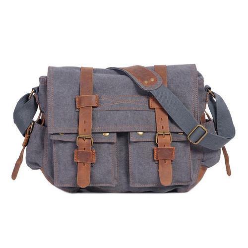 AUGUR 2138 Men Casual Canvas Shoulder Messenger Crossby Bag (Grey)