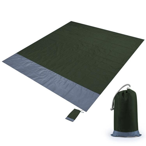 Polyester Waterproof Plaid Cloth Pocket Picnic Mat Outdoor Camping Beach Mat, Size: 2.1 x 2m(Dark Green + Gray)