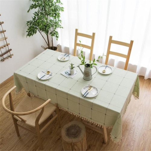 Square Lattice Embroidered Tablecloth Pure Color Cotton Linen Tassel Rectangular Coffee Table Mat, Size:90x140cm(Green) Square Lattice Embroidered Tablecloth Pure Color Cotton Linen Tassel Rectangular Coffee Table Mat, Size:90x140cm(Green)
