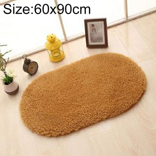 Faux Fur Rug Anti-slip Solid Bath Carpet Kids Room Door Mats Oval  Bedroom Living Room Rugs, Size:60x90cm(Khaki)