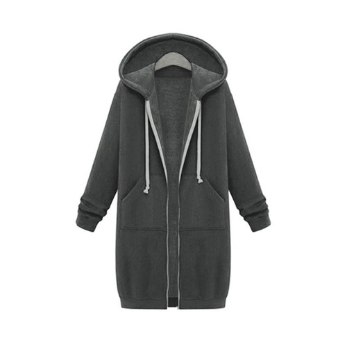 Women Hooded Long Sleeved Sweater In The Long Coat, Size:L(Dark Grey)