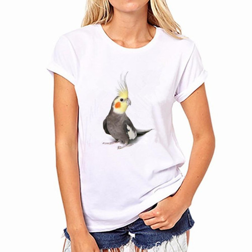 Parrot Pattern Short-sleeved T-shirt for Woman, Size: M(White)