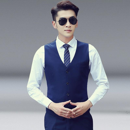 Men Vest Slim Korean Work Clothes Suit Vest Groomsmen Professional Wear Men Vest, Size: XXXL(Navy blue)