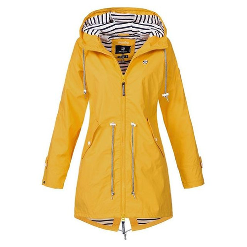 Women Waterproof Rain Jacket Hooded Raincoat, Size:XXXXL(Yellow)