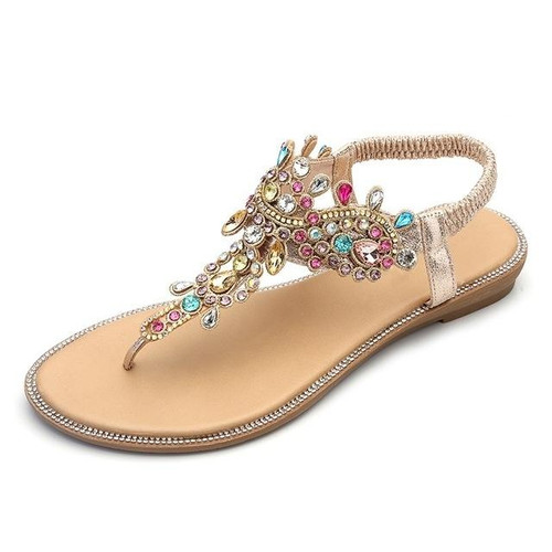Female Rhinestones Flats sandals, Shoe Size:40(Gold Color Drill)