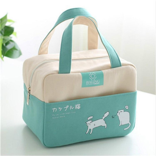 Portable Aluminum Foil Lunch Box Bag Cartoon Thick Insulation Bag Canvas Lunch Bag(Blue)
