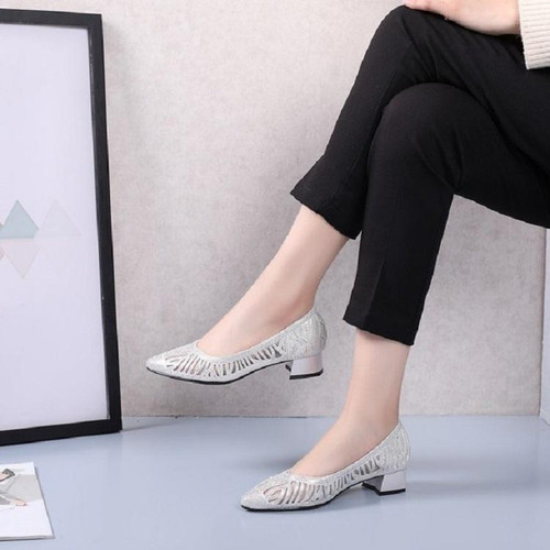 Women Shoes Hollow Rhinestone Pumps, Size:37(Beige White)