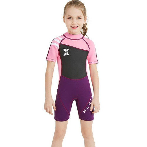 DIVE & SAIL WS-18813 2.5mm Children Warm Diving Suit One-piece Short-sleeved Sunscreen Snorkeling Suit Drifting Cold-proof Swimming Suit, Size: XL(Black Powder Sleeve)