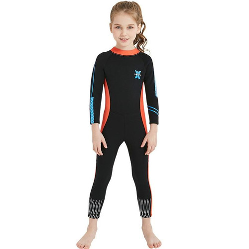 DIVE&SAIL 2.5mm Children Diving Suit One-piece Warm Snorkeling Suit Drifting Sunscreen Swimsuit, Size: XL(Black Orange) DIVE&SAIL 2.5mm Children Diving Suit One-piece Warm Snorkeling Suit Drifting Sunscreen Swimsuit, Size: XL(Black Orange)