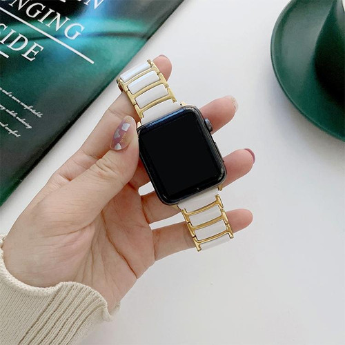 For Apple Watch Ultra 49mm&Watch Ultra 2 49mm / Series 9&8&7 45mm / SE 3&SE 2&6&SE&5&4 44mm / 3&2&1 42mm Ceramic Steel Watch Band (White Gold) For Apple Watch Ultra 49mm&Watch Ultra 2 49mm / Series 9&8&7 45mm / SE 3&SE 2&6&SE&5&4 44mm / 3&2&1 42mm Ceramic Steel Watch Band (White Gold)