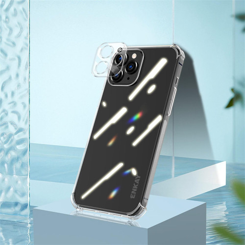 For iPhone 11 Pro Max Hat-Prince ENKAY Clear TPU Shockproof Airbag Soft Case + Camera Lens Glass Film