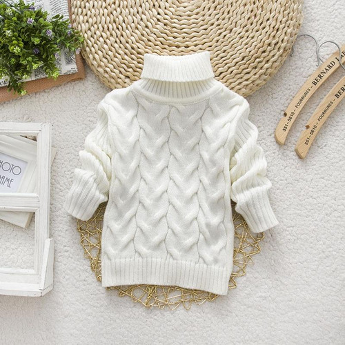 White Winter Children's Thick Solid Color Knit Bottoming Turtleneck Pullover Sweater, Height:20Size120cm